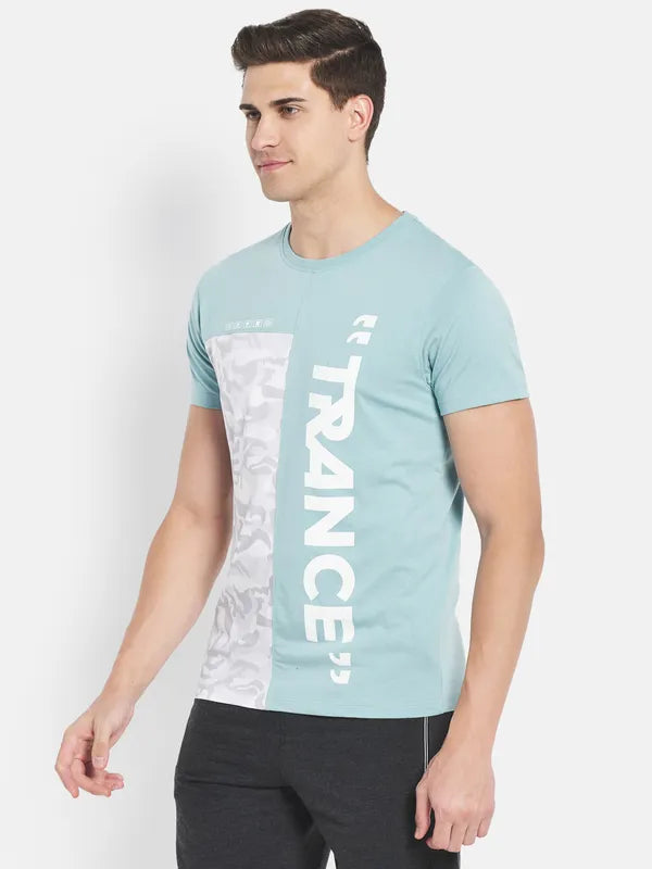 Octave Men Blue Typography Printed V-Neck Raw Edge T-Shirt
