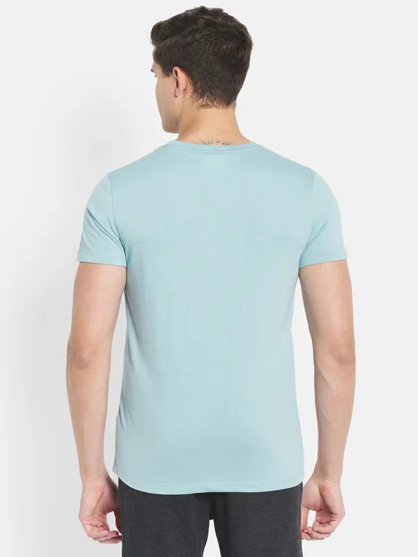 Octave Men Blue Typography Printed V-Neck Raw Edge T-Shirt