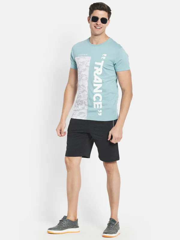 Octave Men Blue Typography Printed V-Neck Raw Edge T-Shirt