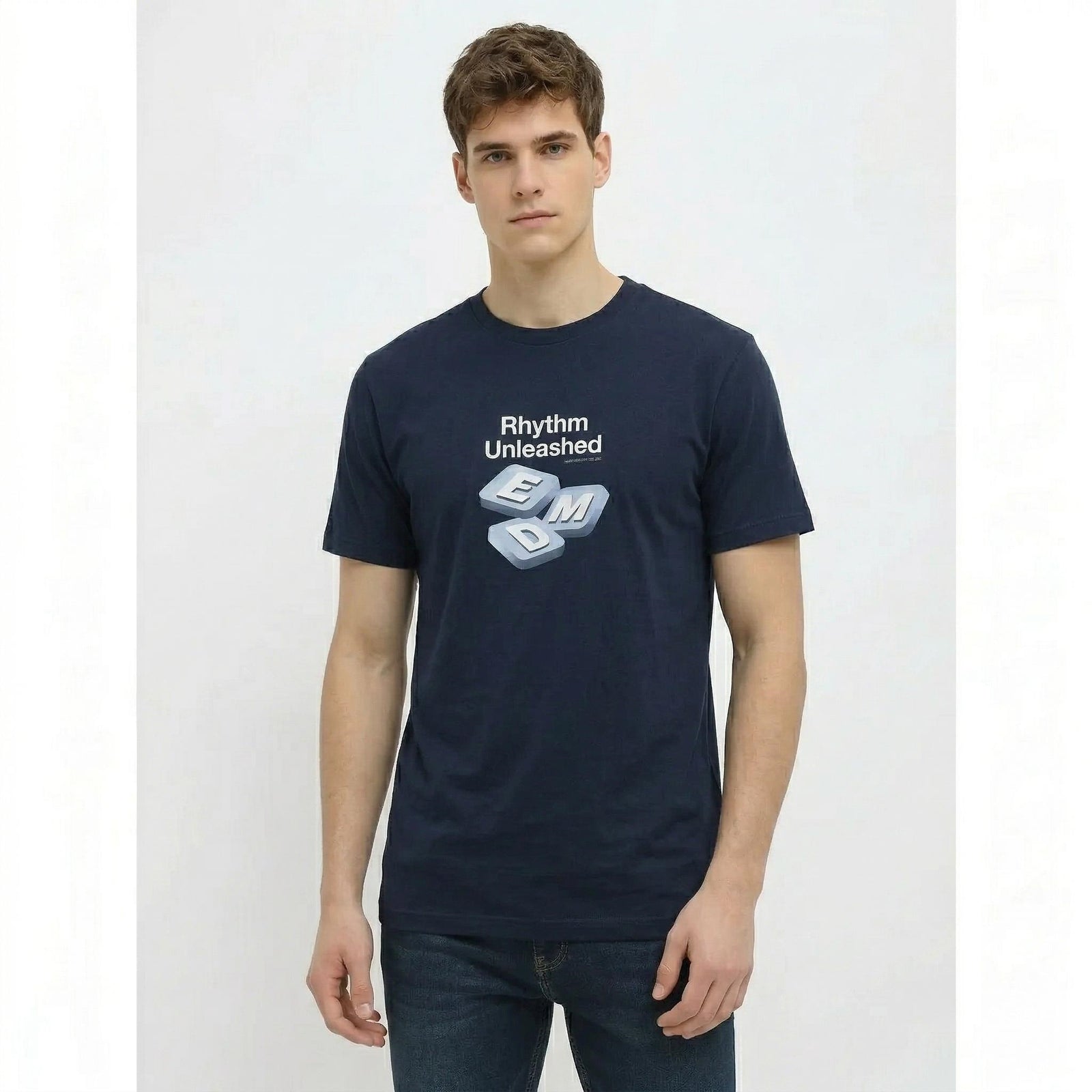 Men Navy Typography Printed T-shirt