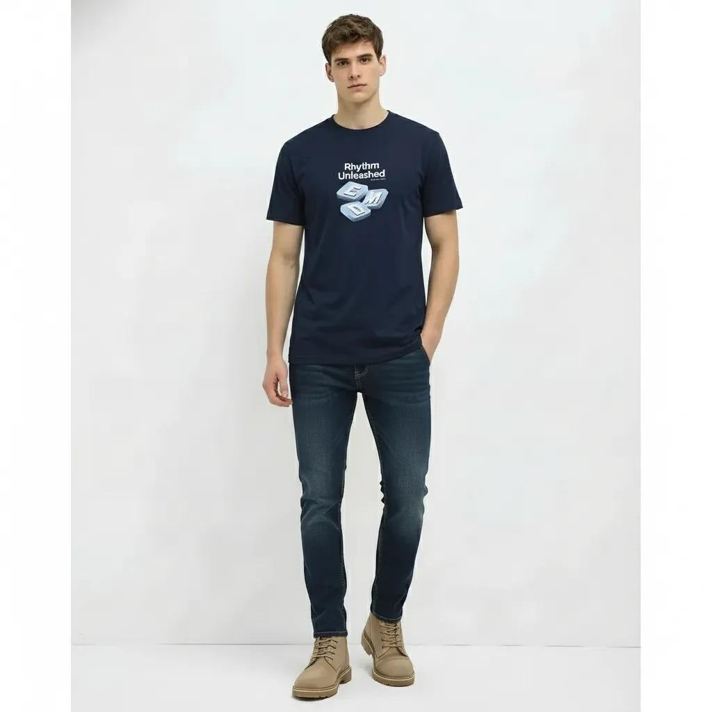 Men Navy Typography Printed T-shirt
