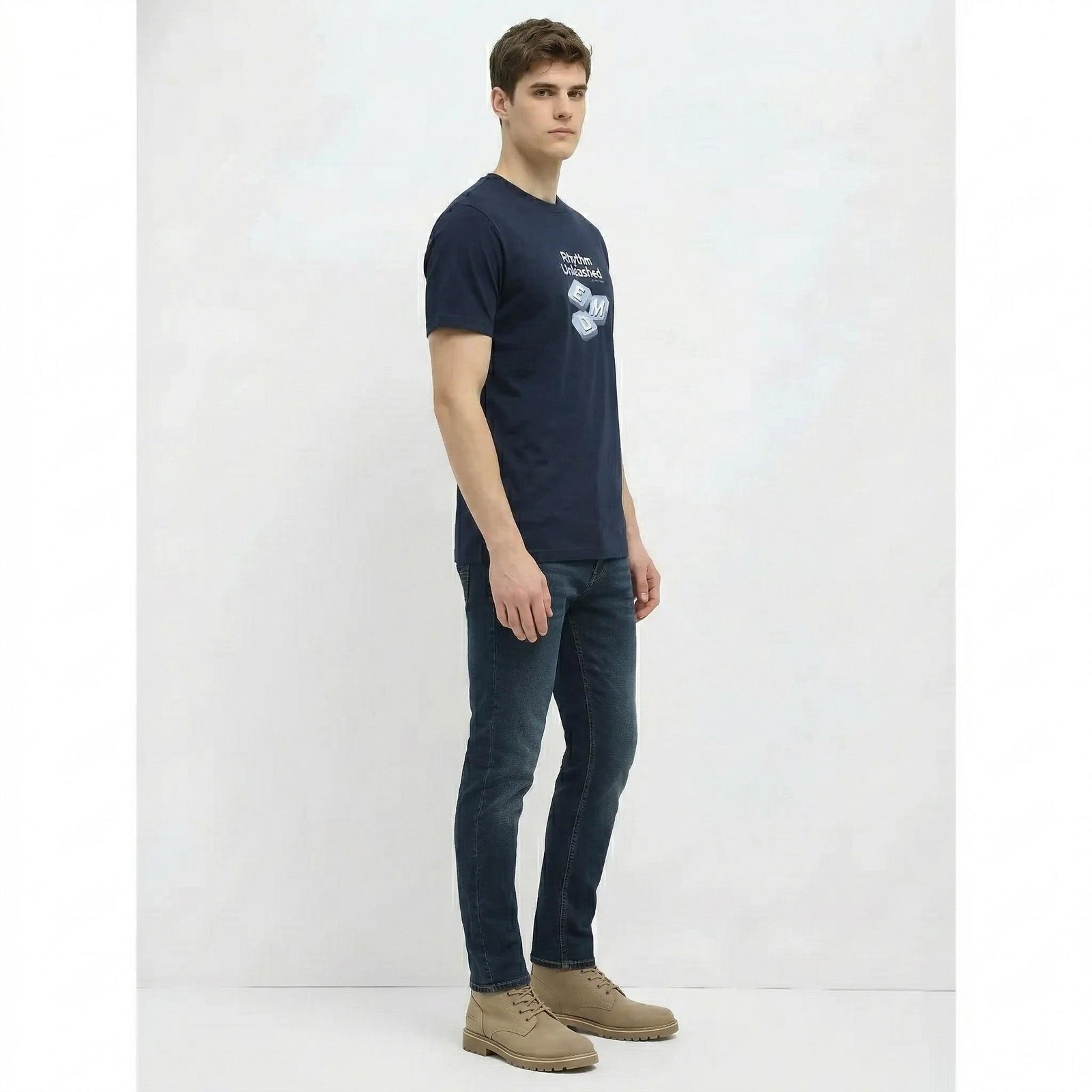 Men Navy Typography Printed T-shirt