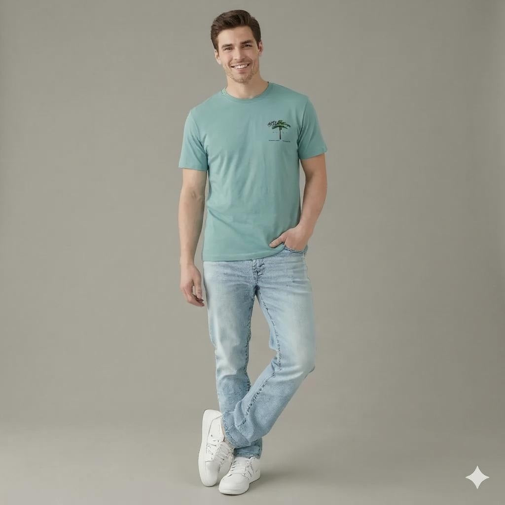 Men Surf Spray Printed Round Neck T-shirt