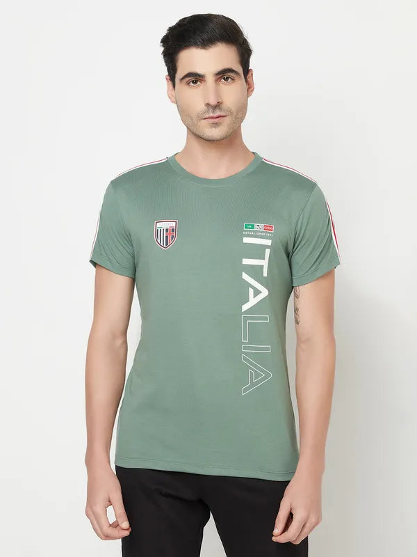 Octave Men Olive Green Typography Printed T-Shirt