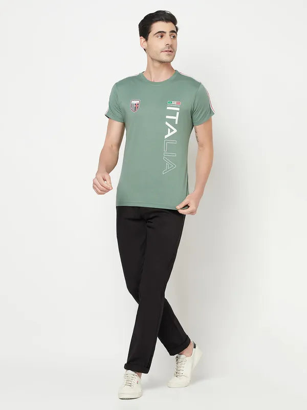 Octave Men Olive Green Typography Printed T-Shirt