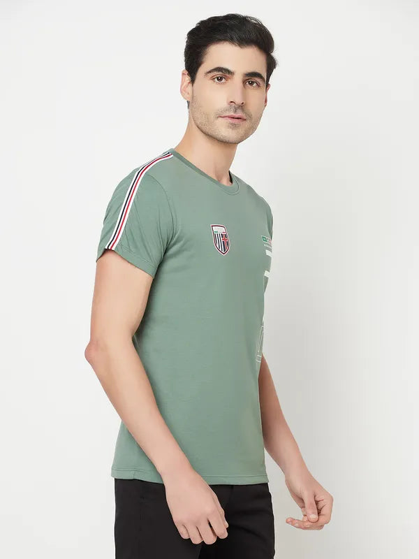 Octave Men Olive Green Typography Printed T-Shirt
