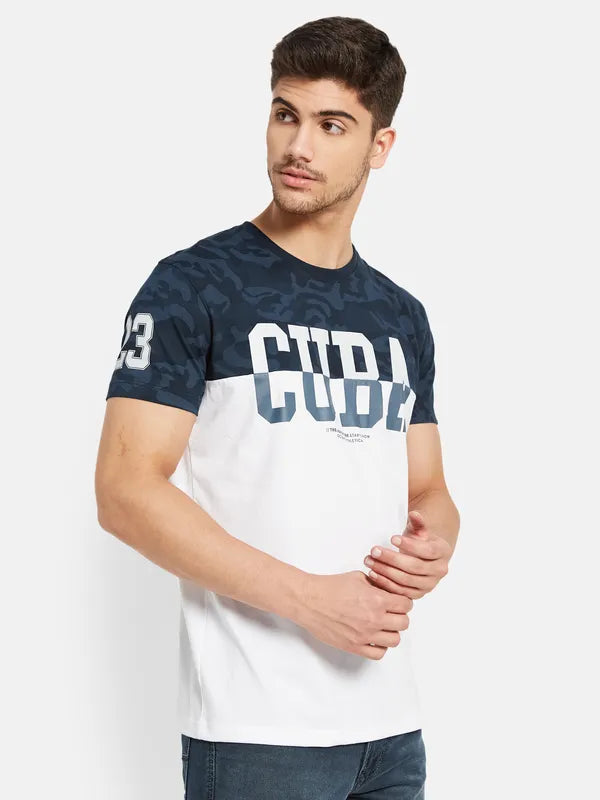 Half Camouflage Typographic Chest Print T-Shirt