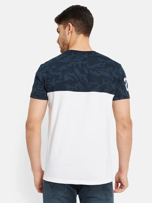 Half Camouflage Typographic Chest Print T-Shirt