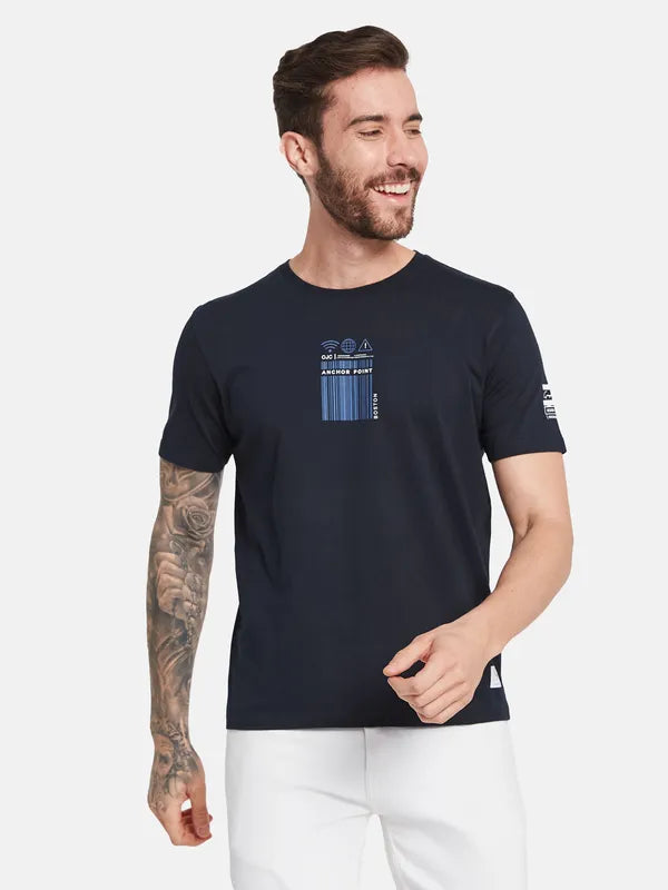 Octave Typography Printed Round Neck Cotton T-Shirt