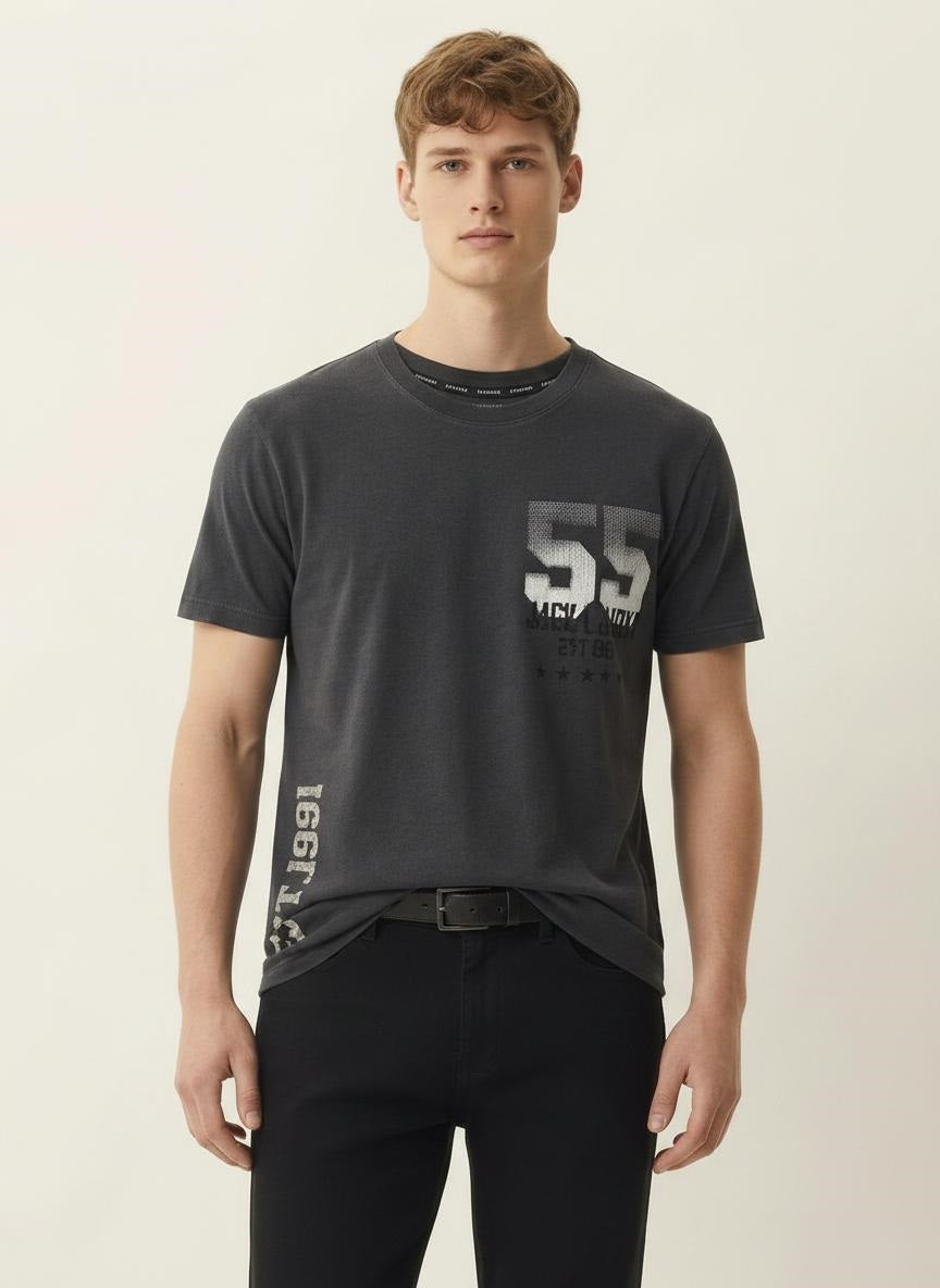 Men Charcoal Printed T-shirt