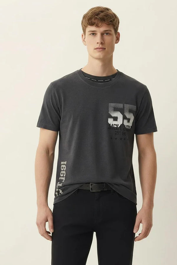 Men Charcoal Printed T-shirt