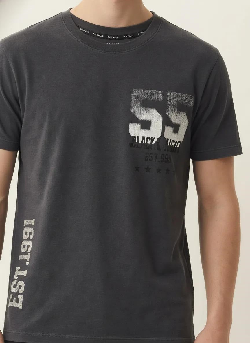 Men Charcoal Printed T-shirt
