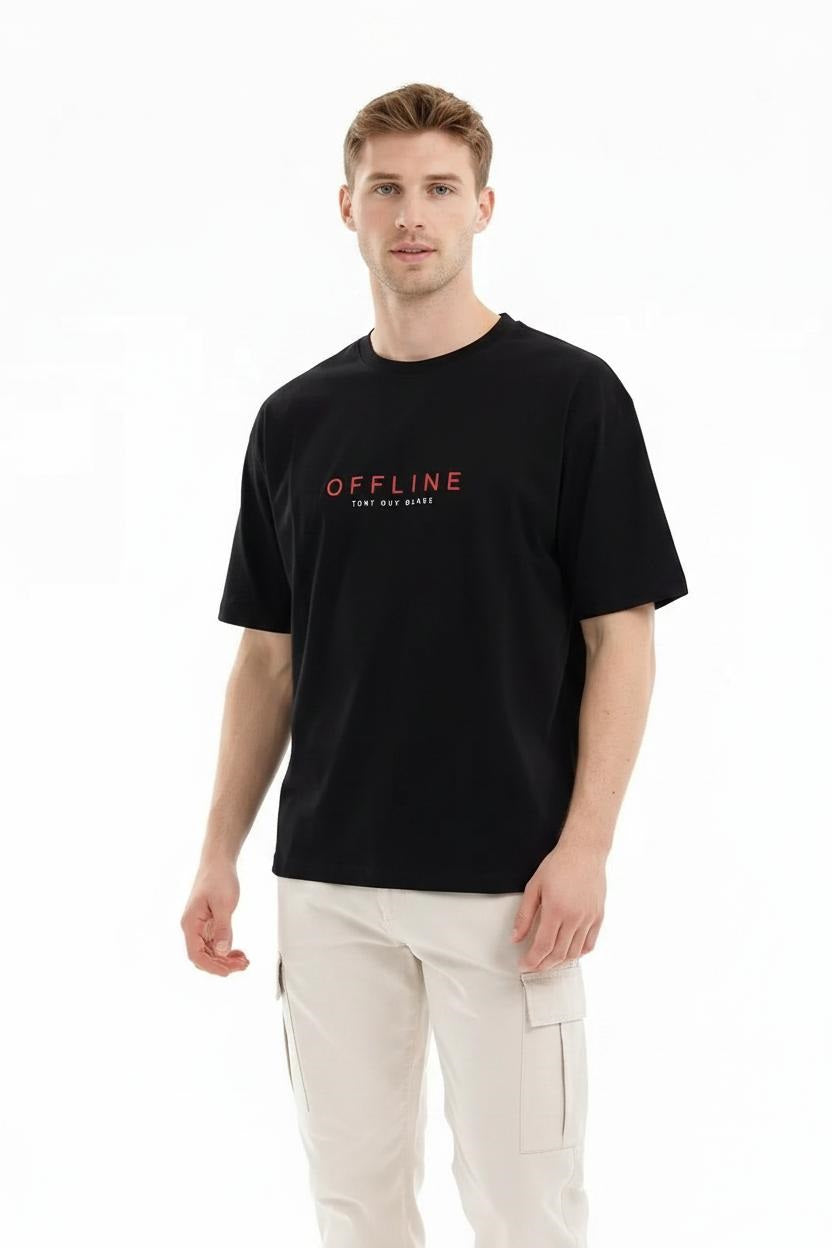 Men Black Typography Printed T-shirt