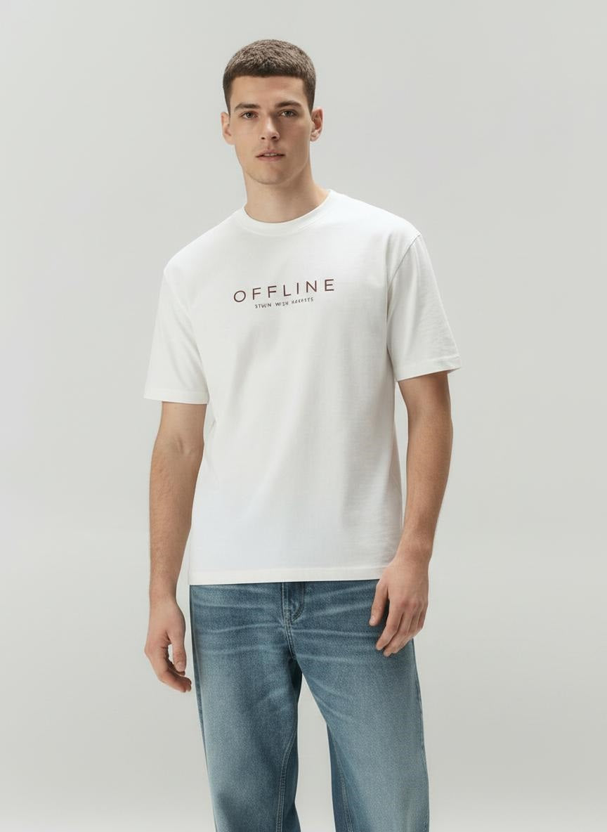 Men Off White Typography Printed T-shirt