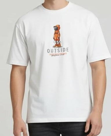 Men Off White Printed Round Neck T-shirt