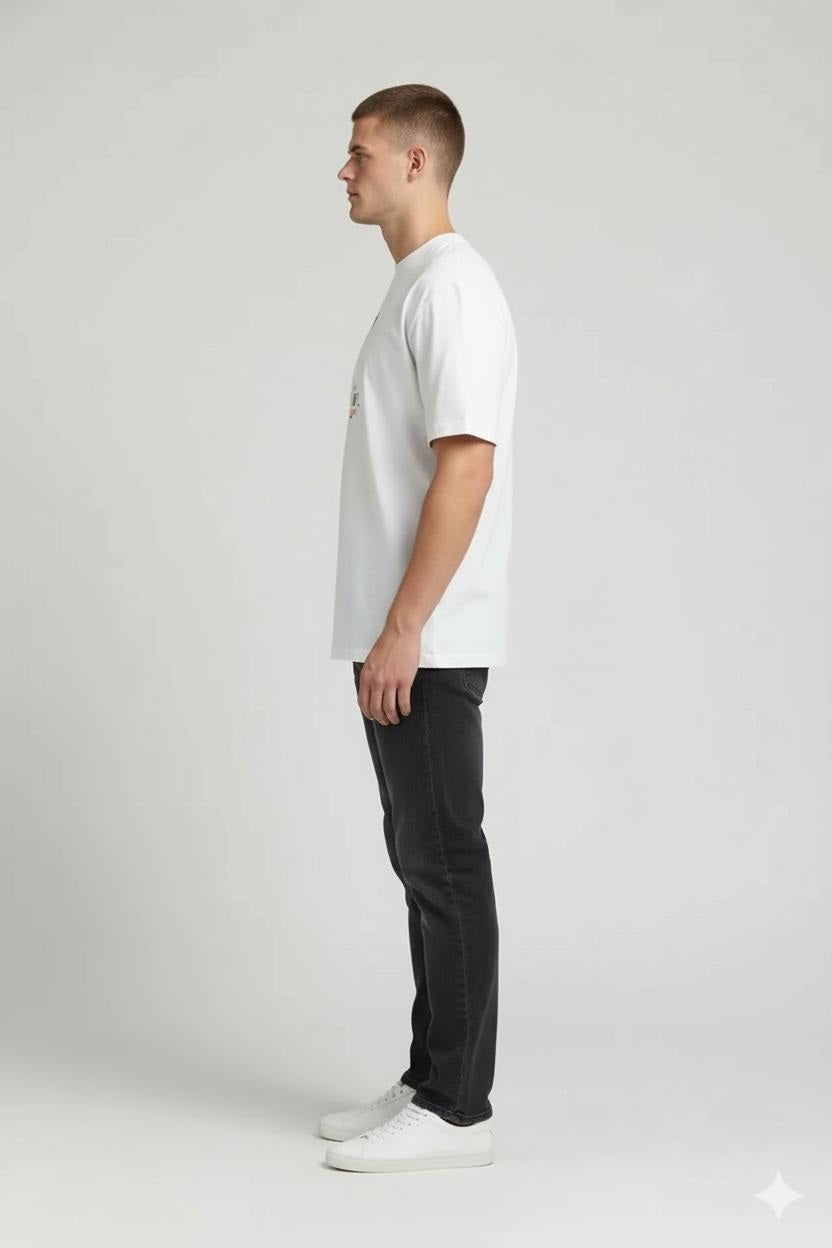 Men Off White Printed Round Neck T-shirt