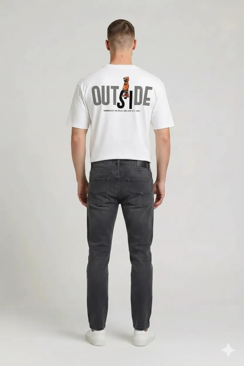 Men Off White Printed Round Neck T-shirt