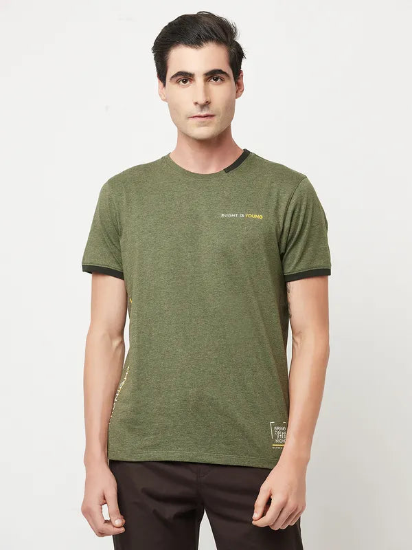 Octave Men Olive Green Cotton T-Shirt
