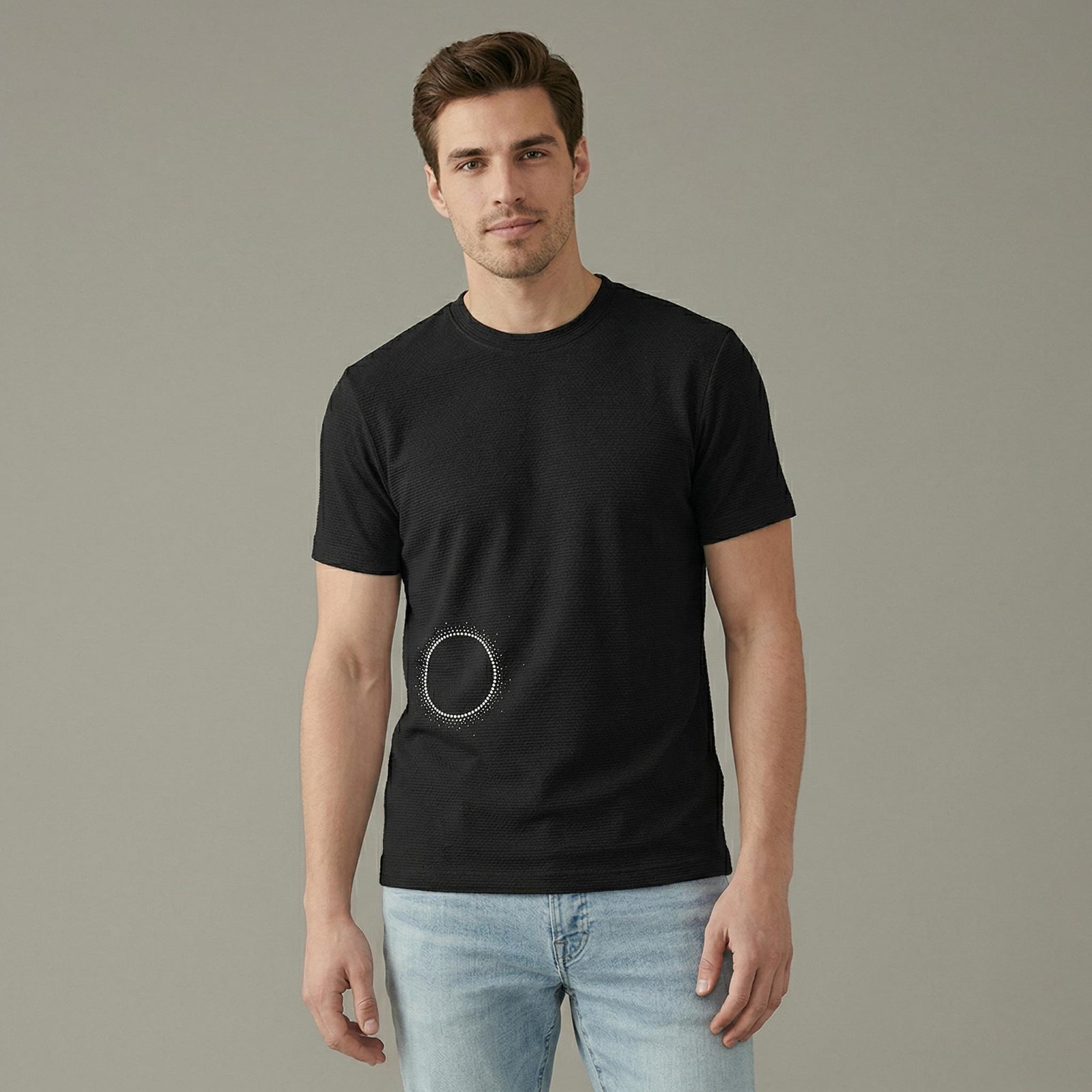 Men Black Printed Round Neck T-shirt