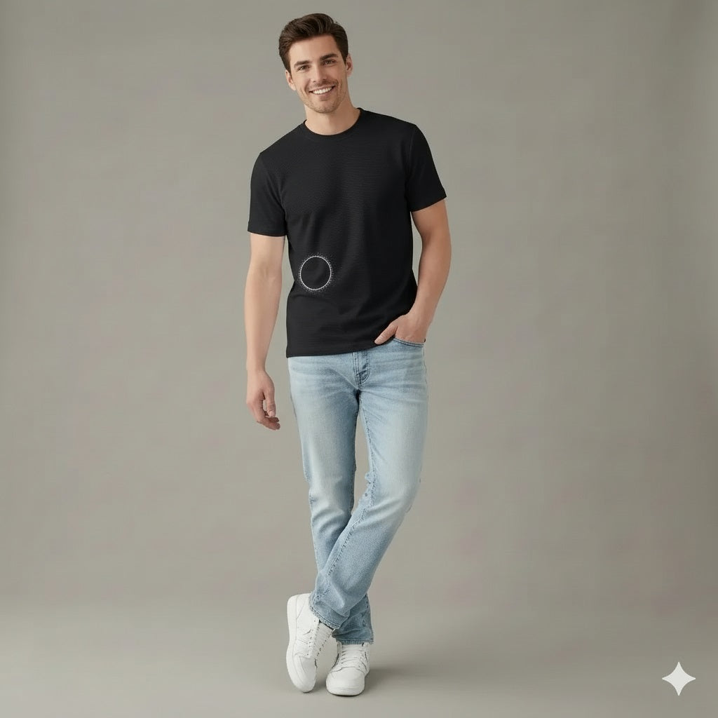 Men Black Printed Round Neck T-shirt