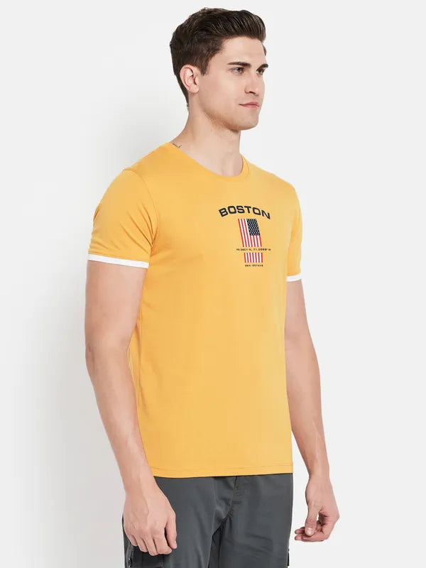 Octave Men Yellow Typography Printed Applique T-Shirt