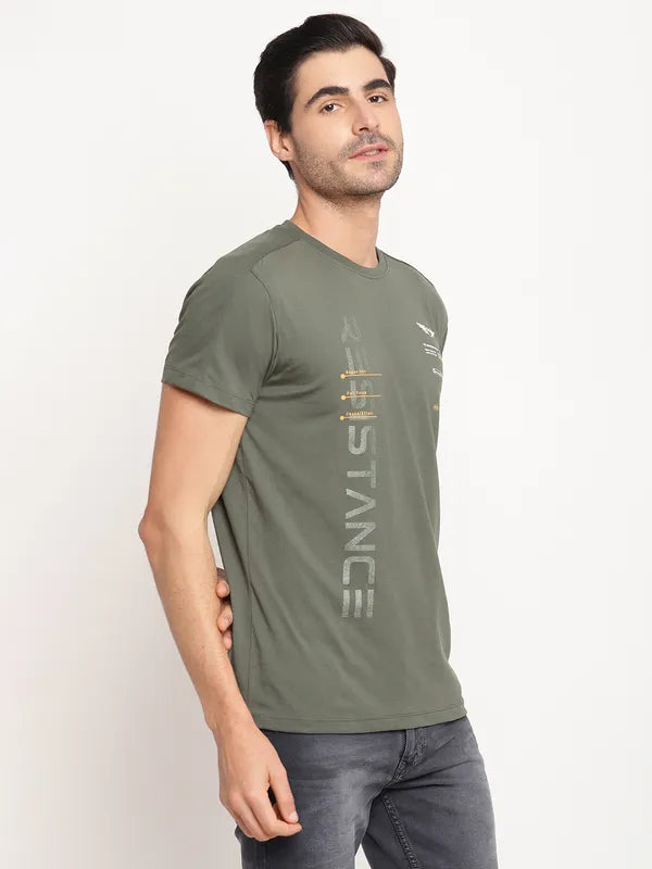 Octave Men Olive Green Typography Printed T-Shirt