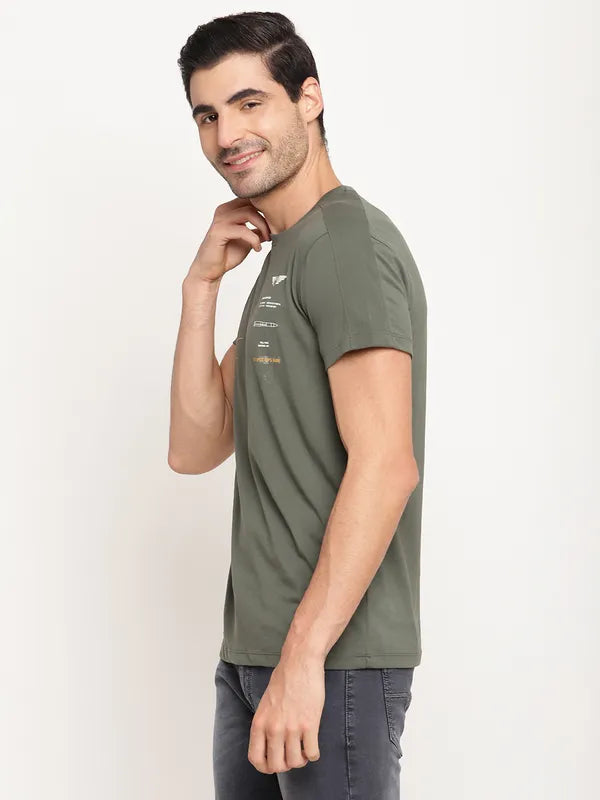 Octave Men Olive Green Typography Printed T-Shirt