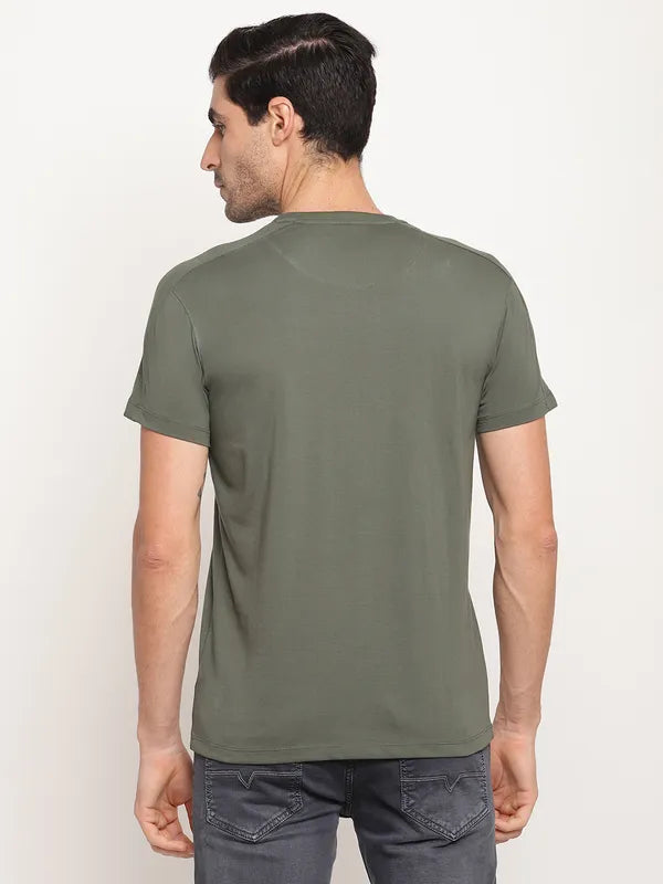 Octave Men Olive Green Typography Printed T-Shirt