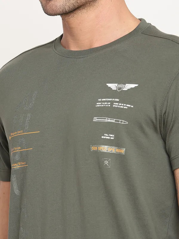 Octave Men Olive Green Typography Printed T-Shirt