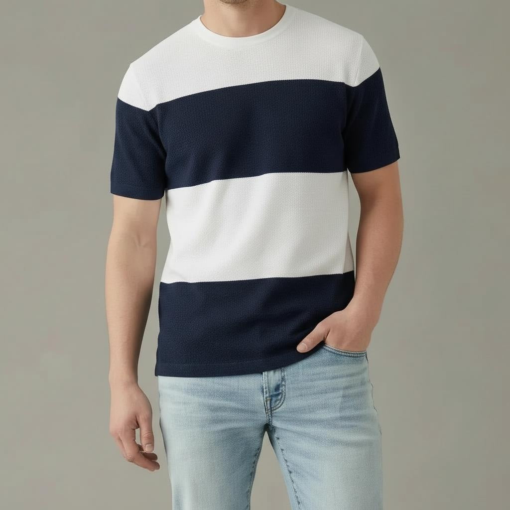 Men Navy Colourblocked T-shirt