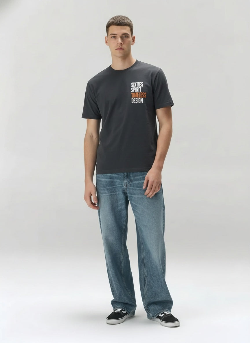 Men Charcoal Typography Printed T-shirt