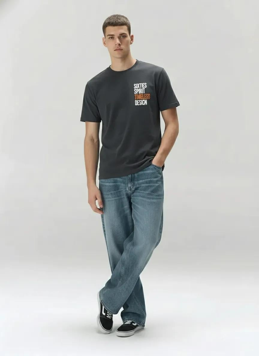 Men Charcoal Typography Printed T-shirt