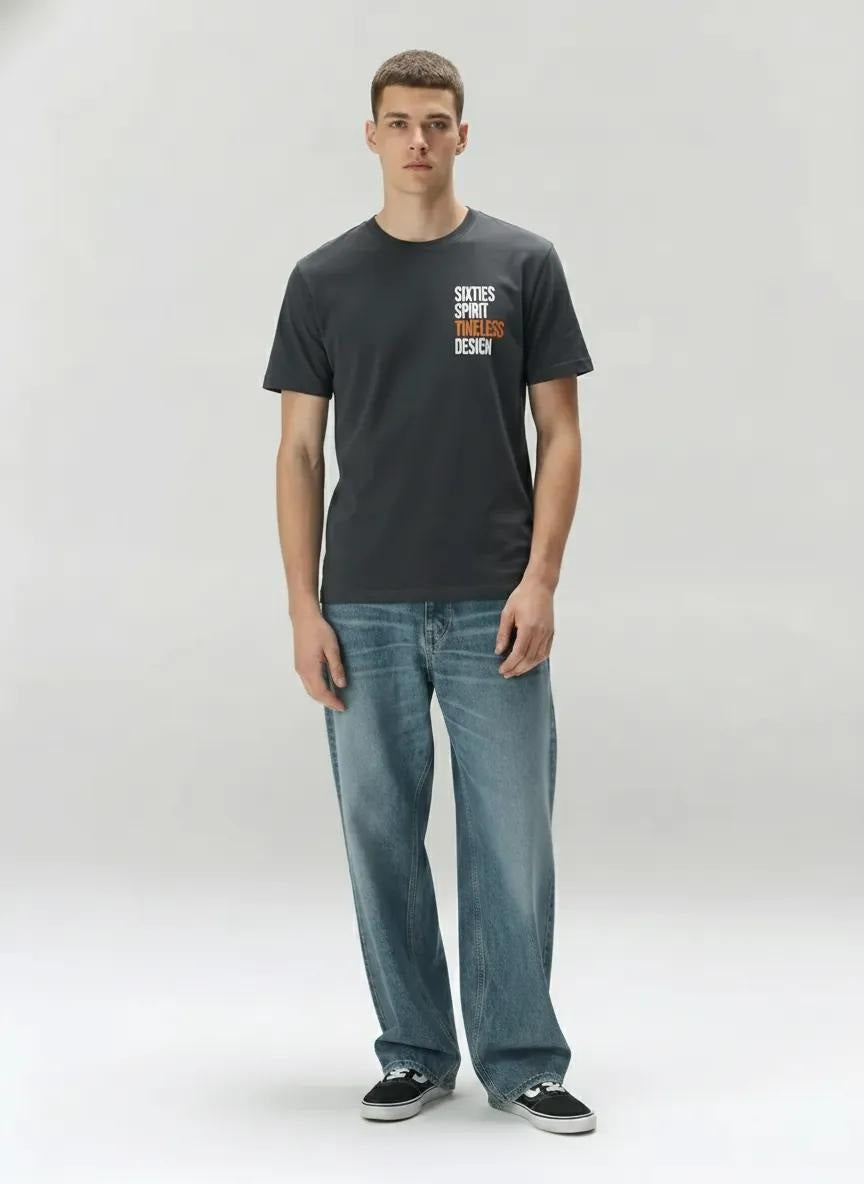 Men Charcoal Typography Printed T-shirt