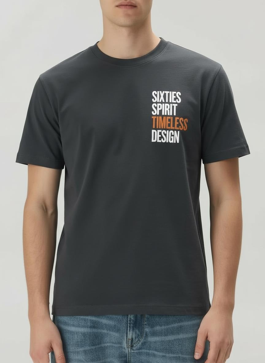Men Charcoal Typography Printed T-shirt