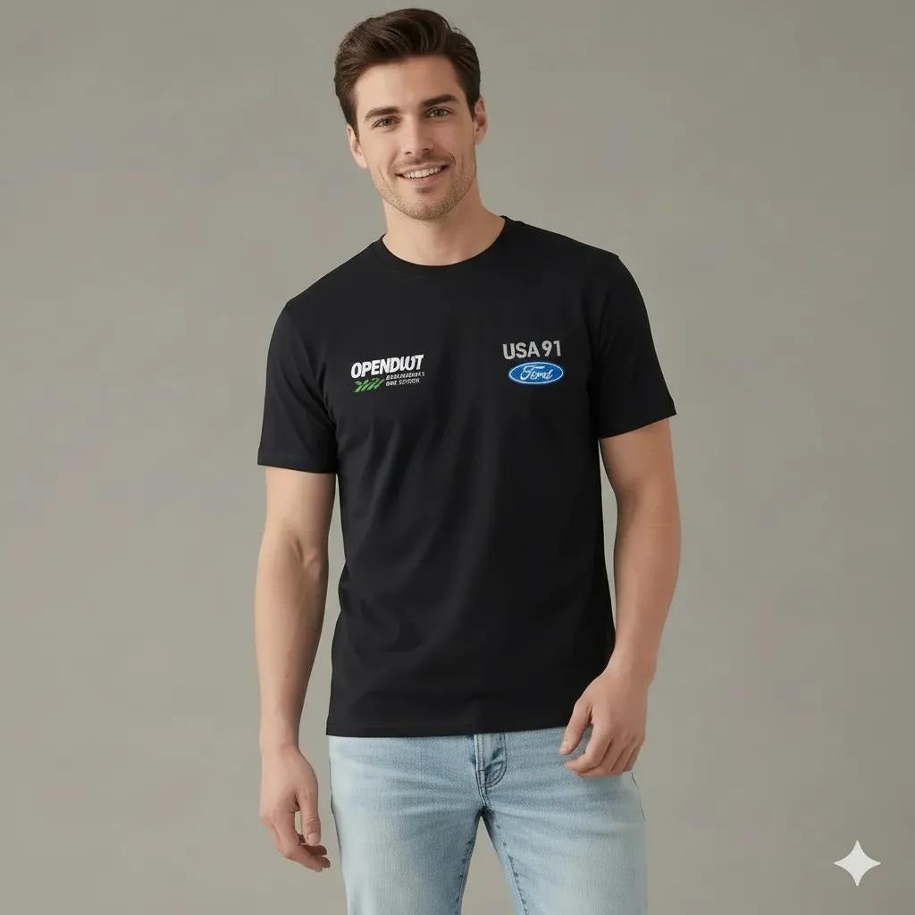 Men Black Brand Logo Printed T-shirt
