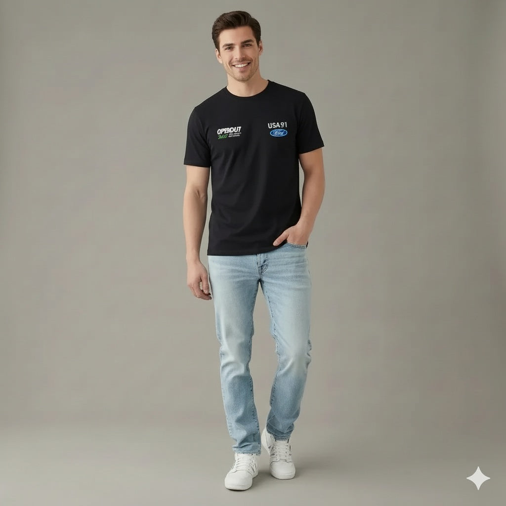 Men Black Brand Logo Printed T-shirt
