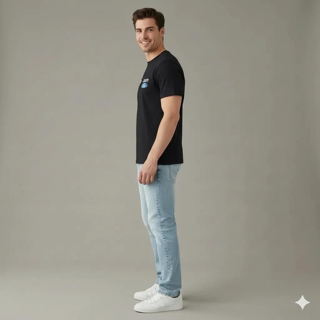 Men Black Brand Logo Printed T-shirt