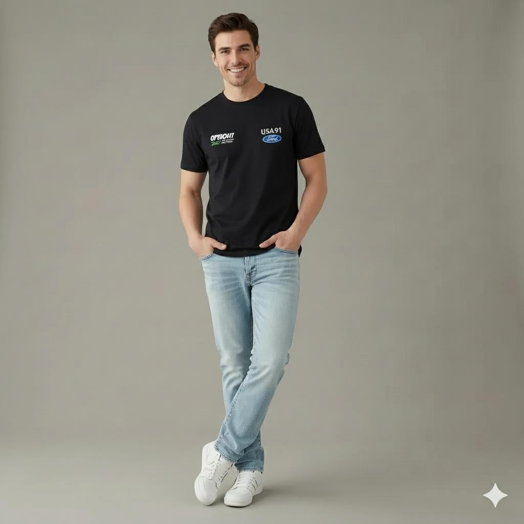 Men Black Brand Logo Printed T-shirt