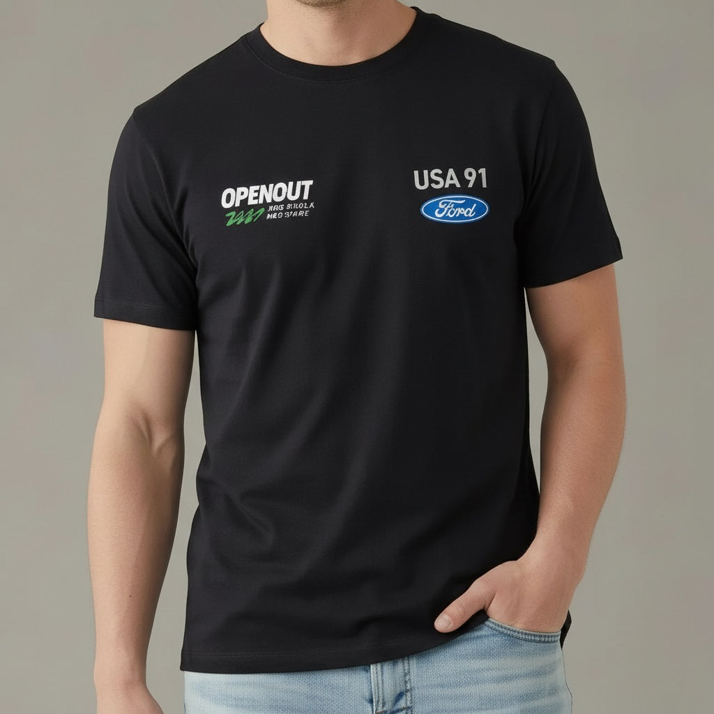 Men Black Brand Logo Printed T-shirt