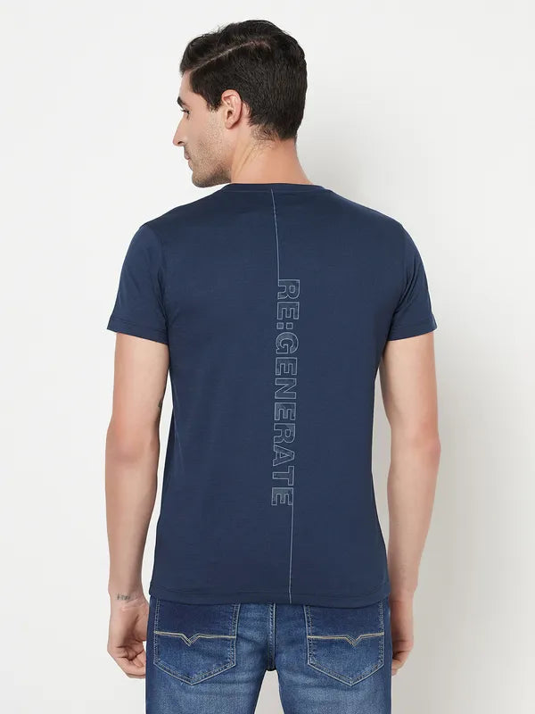 Octave Men Navy Blue Printed Cotton Regular Fit T-Shirt