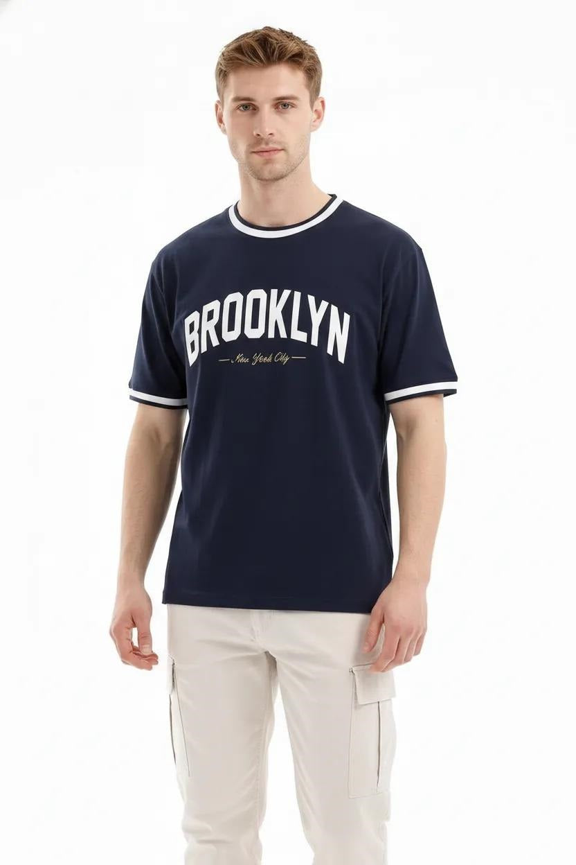 Men Dark Navy Typography Printed T-shirt