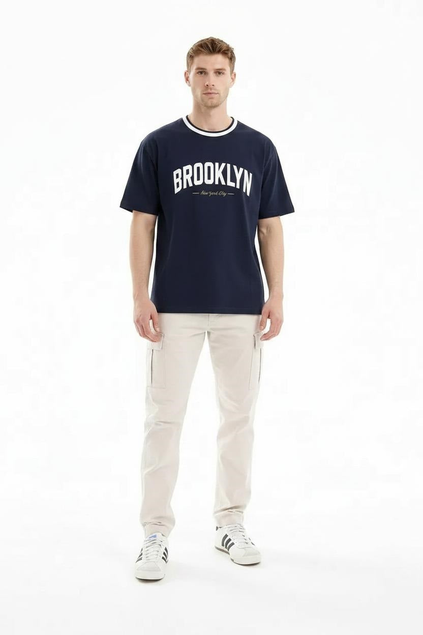 Men Dark Navy Typography Printed T-shirt