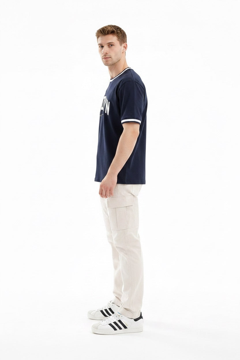 Men Dark Navy Typography Printed T-shirt