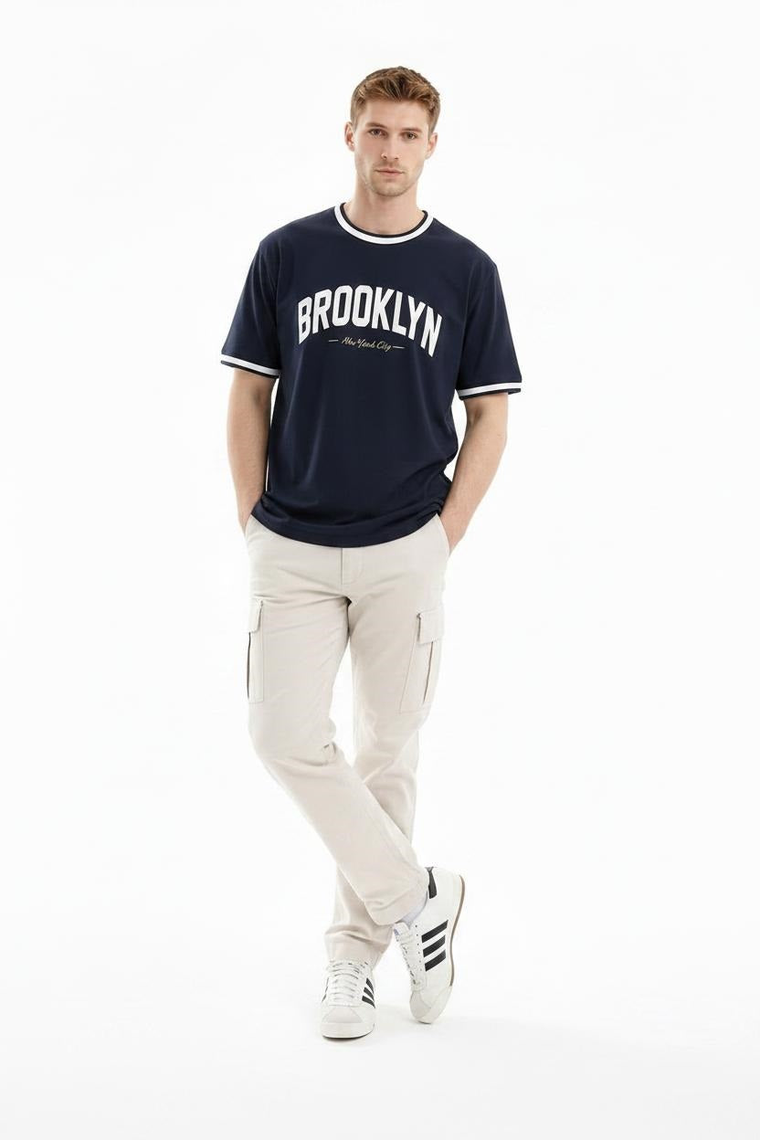Men Dark Navy Typography Printed T-shirt