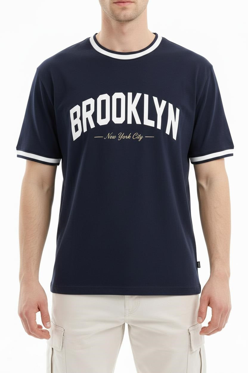 Men Dark Navy Typography Printed T-shirt