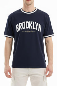Men Dark Navy Typography Printed T-shirt