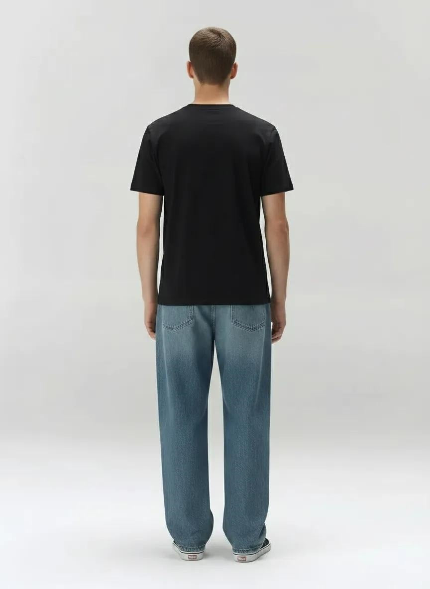 Men Black Round Printed T-shirt