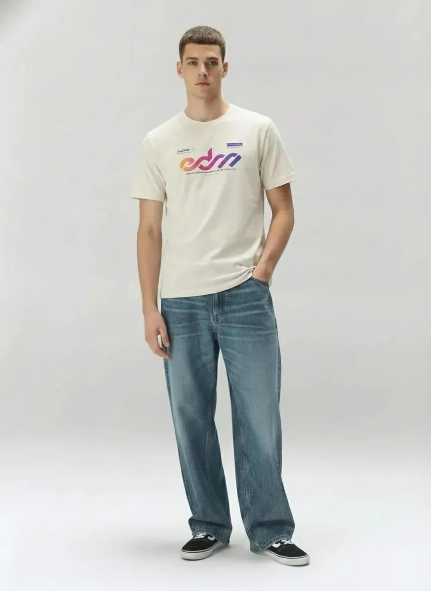 Men Vanilla Round Printed T-shirt