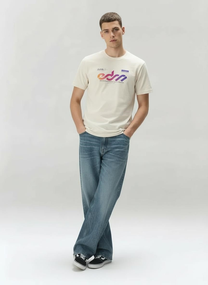 Men Vanilla Round Printed T-shirt