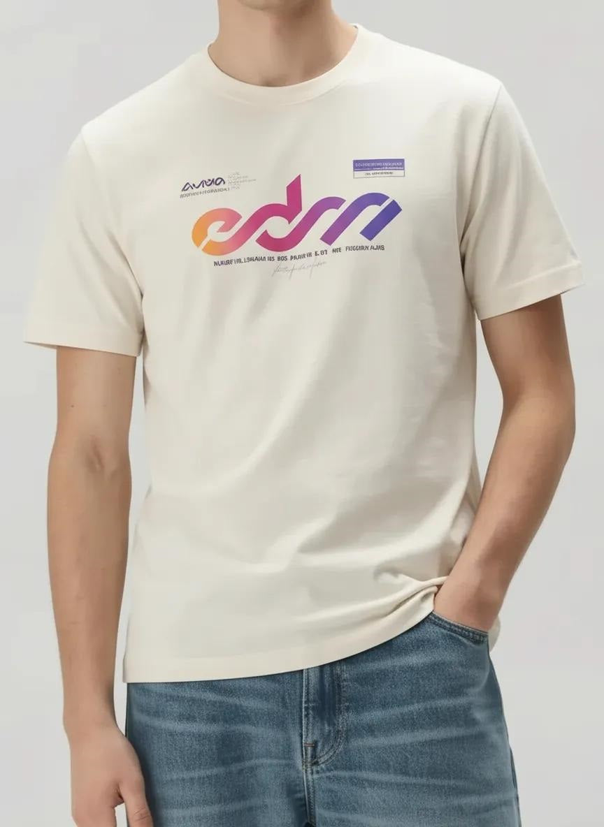 Men Vanilla Round Printed T-shirt
